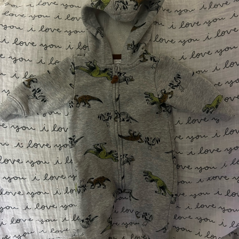 Gray Dinosaur Print Kids One Piece